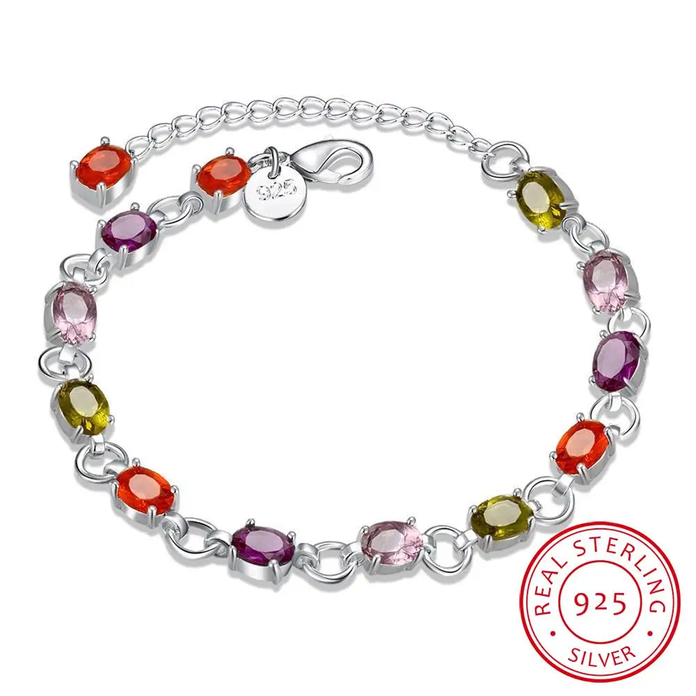 Женские теннисные браслеты LEKANI из стерлингового серебра 925 пробы с разноцветным кубическим