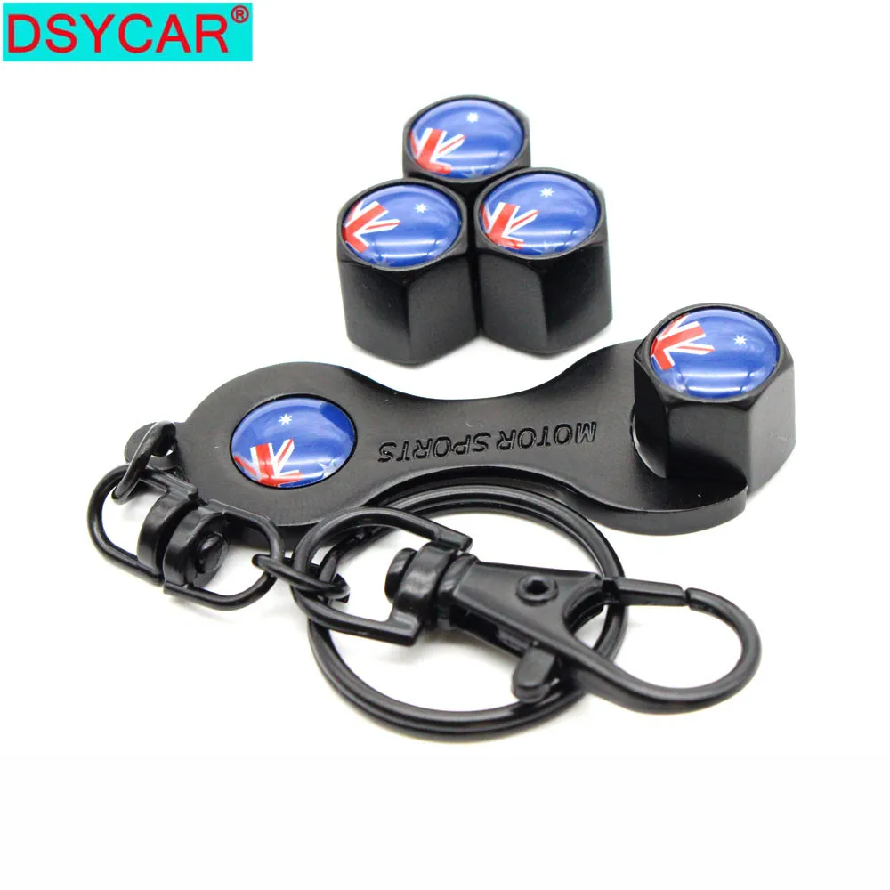 

DSYCAR 1Set Zinc Alloy Anti-theft Car Wheel Tire Valve Stem Caps Air+ Wrench Keychain Auto Car Accessories Wheels Tires Parts