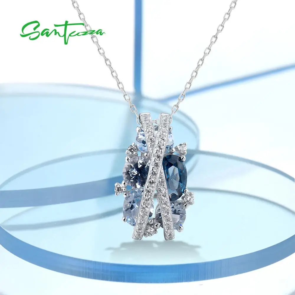 Silver Pendant Silver Pendant for Women Pure 925 Sterling Silver Sparkling Blue Spinel White Cubic Zirconia Party Elegant Fine Jewelry
