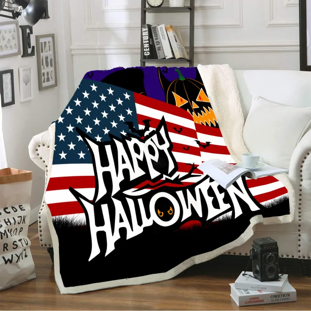 

3D Print Warm Throw Blanket Halloween Eve Soft Fleece Blanket for Beds Sofa Car Plush Bedspreads Sheet Cover Holiday Decor