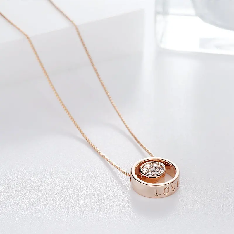 

Exquisite Round LOVE Marked Pendant Necklace Rose Gold Color Cubic Zirconia Women Necklace Chain Jewelry