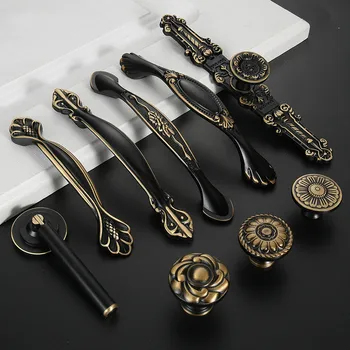 

Black hardware fitting cabinet pulls Solid Brass Knobs kitchen cabinet handle Wine Cabinet Buttons Antique