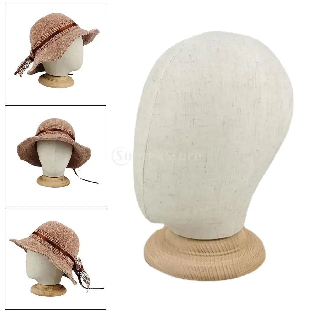 Wig Stand Wig Stand Holder Wig Head Mannequin Wig Storage Stand Mannequin Head Holder Mannequin Head Model Wig Supplies 21 Inches Cork Canvas Block Head Mannequin Manikin Wig Making Hat Display Styling Head with Wooden Stand Beige