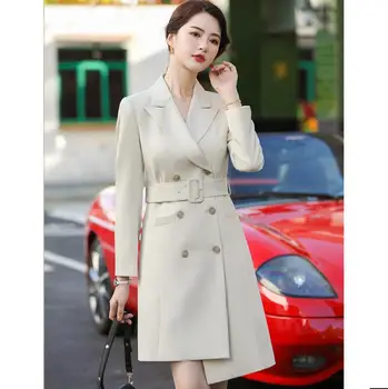 

Spring Autumn Fashion Women's Windbreaker Cardigan Long Coat Black Plus Size 4xl Double Breasted Slim Trench Coat Femme Jackets