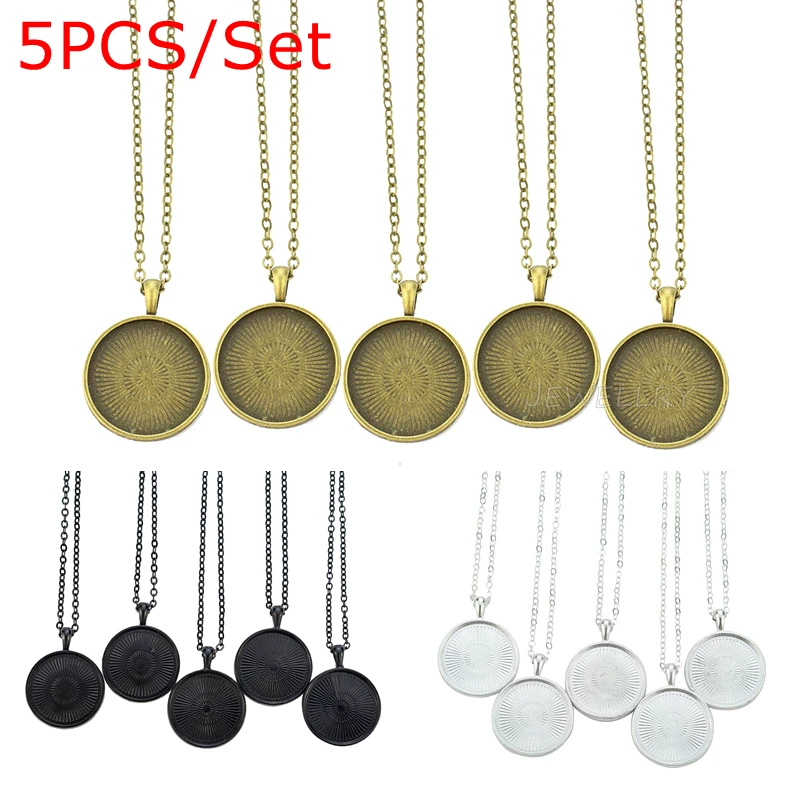 

5 PCS/lot Fashion DIY 25 MM Glass Cabochon Jewelry Setting Base Tray Bezel Blank Fit Making Silver Bronze Necklace Pendant Gift