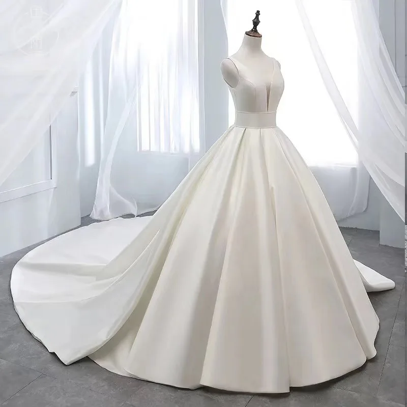 mermaid wedding dress Wedding Dress 2021 Gryffon Luxury Satin Elegant Boat Neck Wedding Gown With Train Ball Gown Princess Vestido De Noiva Custom wedding dresses