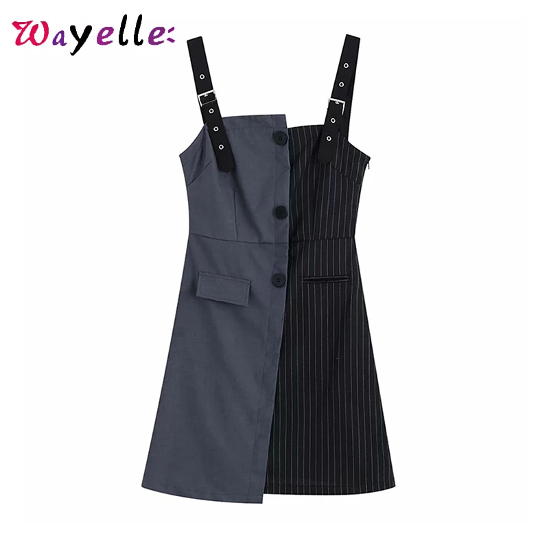 

Women Mini Dress Striped Patchwork Irregular Short Dress Women 2019 Vintage Stylish Sleeveless Spaghetti Strap Dresses