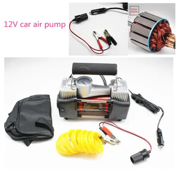 

Air compressor tire inflator 12v Low Noise Double Cylinder fast Inflatable Pump about1 min+ Aluminum alloy +copper motor + Lamp