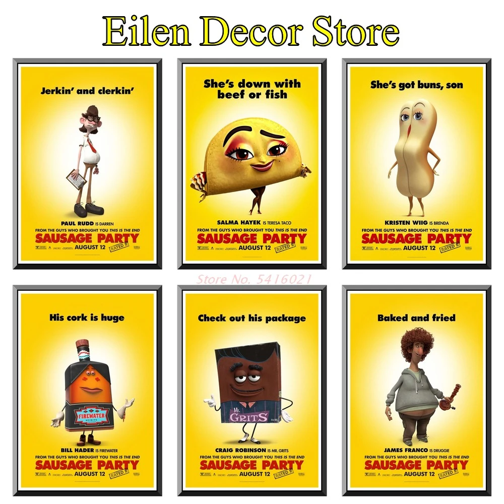 ソーセージパーティー映画ポスターデカール壁装飾ポスターとプリントアートプリントヴィンテージスタイルポスター壁画像42x30cm ウォール ステッカー Aliexpress