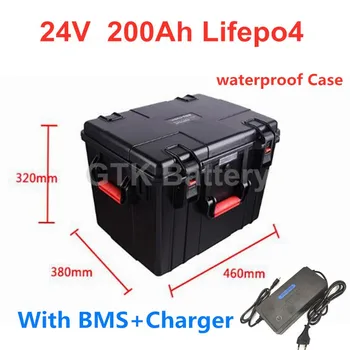 

24V 200AH battery lifepo4 Lithium Phosphate LFP batterie solaire 200ah BMS System RV EV inverter waterproof case +10A charger