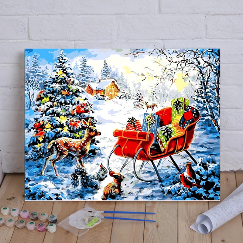 Christmas Snow Scenery Painting By Numbers Drawing Canvas HandPainted Gift DIY Oil Art Pictures Coloring By Numbers Home Decor