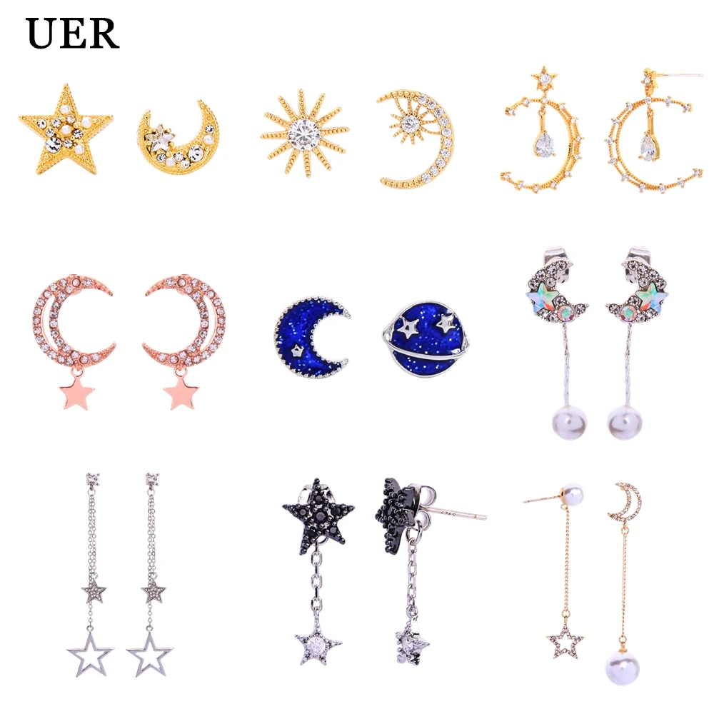 Женские гипоаллергенные акриловые серьги-подвески с кристаллами Луной и