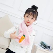 Модный детский теплый зимний шарф с кольцом в форме перекрестка, мягкий милый мультяшный меховой воротник с морковкой и кроликом, шарфы для мальчиков и девочек