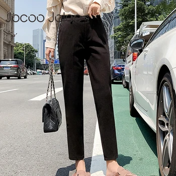 

Jocoo Jolee Women Elastic Woolen Pant Female Plus Size Casual Trousers Black/Gray Harem Pants Winter Wool Ankle-Length Pants