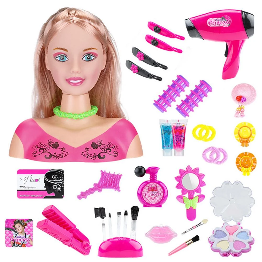 Set de maquillaje para niños, juguete de belleza con cabeza de estilismo y  secador de pelo, juguete de maquillaje para regalo de cumpleaños|Juguetes  de belleza y moda| - AliExpress
