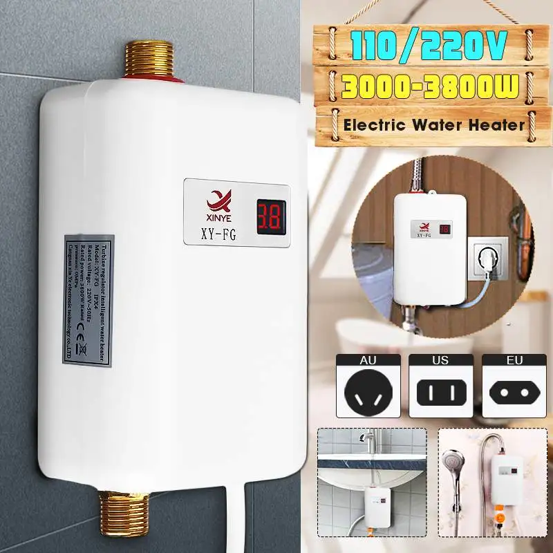 

3800W Mini Tankless LCD Digital Water Heater Instant Waterproof Hot Faucet Kitchen Heating Thermostat Intelligent Energy-save