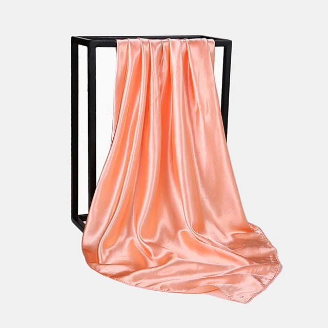 Foulard Hijab en Satin de Couleur Unie pour Femme, Châle Carré de 90cm pour Cheveux