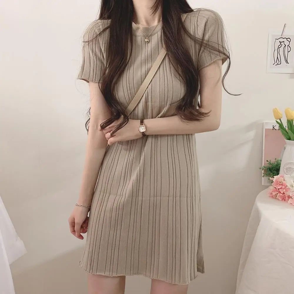 Dress Women Solid Simple All-match Student 5 Colors Fashion Female Ulzzang Sweet Vacation Chic Ins Knitted Leisure Elegant Ins long dress