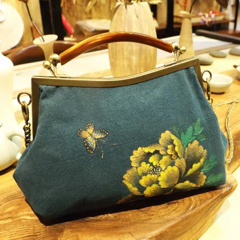 

New ladies hand drawn cotton and linen literary messenger bag clutch bag original shoulder bag women bag