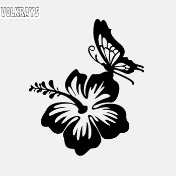 

Volkrays Personality Car Sticker Hawaiian Hibiscus Flower Butterfly Accessories Reflective Vinyl Decal Black/silver,14cm*12cm