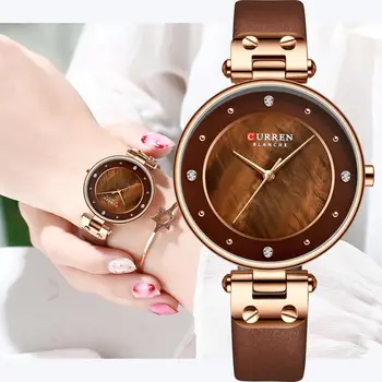 

CURREN Simple Rhinestones Charming Watch for Ladies Quartz Watches Leather Strap Clock Female Wristwatch Dress Women's Watch