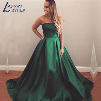 

SZ011 New Sexy Strapless Satin Evening Dresses Party Prom Dresses Formal Gowns Long Dresses Simple A-line