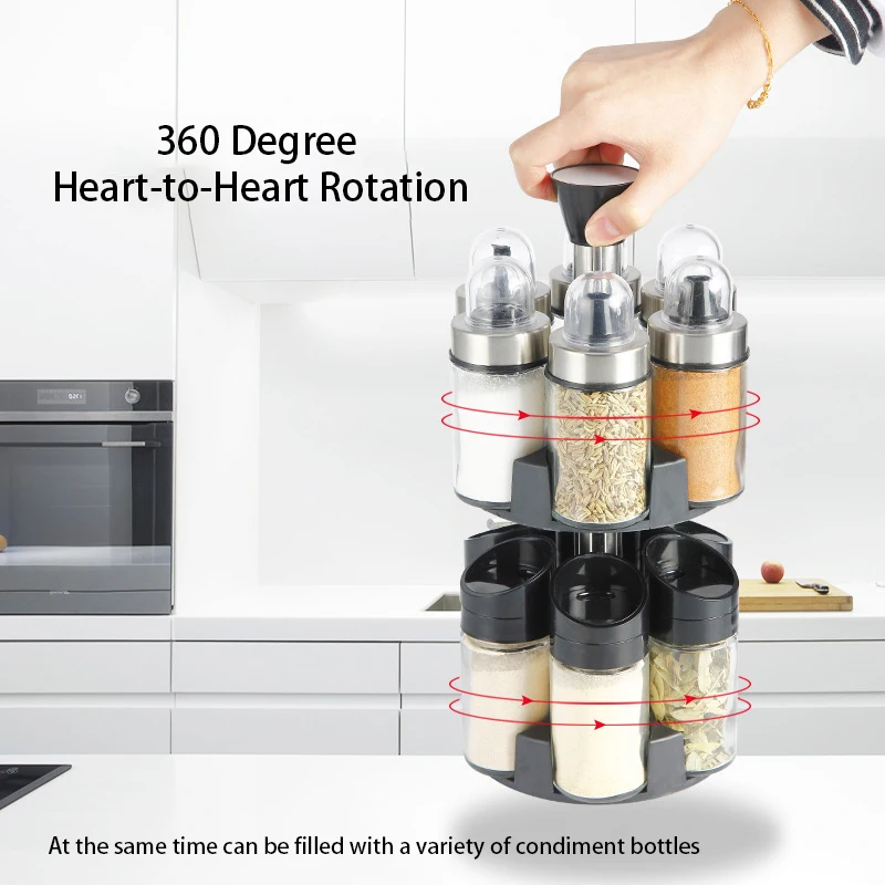 

Double-layer Rotating Condiment Bottle Spice Rack Kitchen Tools Spice Jars Glass Containers for Storage Condiment Spice Box