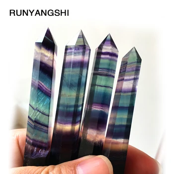 

RUNYANGSHI Natural Fluorite Crystal Colorful Striped Fluorite Quartz Crystal Stone Point Healing Hexagonal Wand Treatment Stone