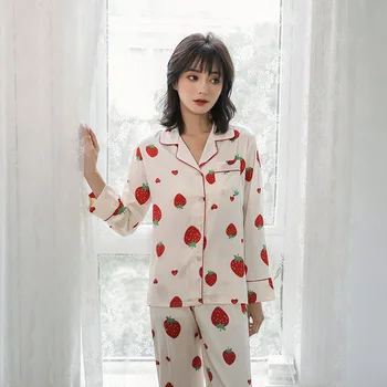 

Fiklyc Sexy Ladies Spring And Summer Pajamas New Models Two-Piece Suit Sweet Strawberry