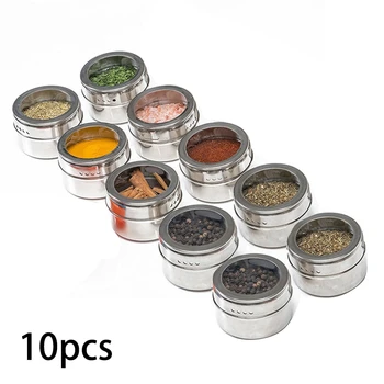 

10Pcs/Set Clear Lid netic Stainless Steel Spice Jar Sauce Pepper Seasoning Storage Container Kitchen Houseware