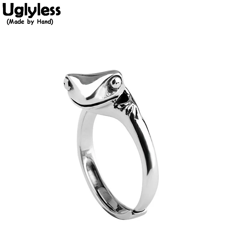 Uglyless Настоящее 925 серебро животные Ящерица Геккон кольца для женщин Глянцевые