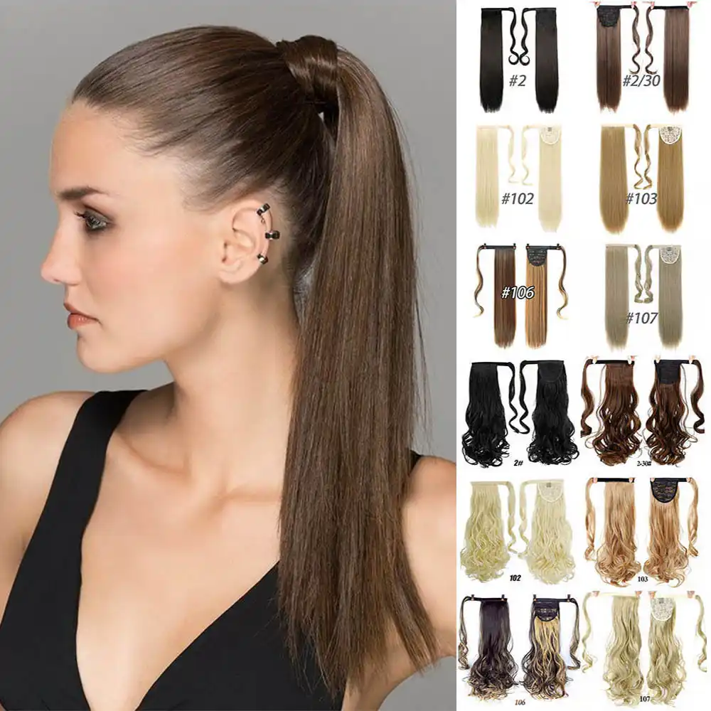24 Long Straight Wavy Wrap Around Clip In Ponytail Hair Extension