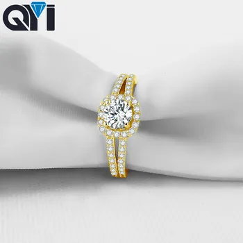 

QYI 14K Solid Yellow Gold Wedding Bands Rings For Women 1 Ct Round Simulated Diamond Engagement Ring Jewelry Gift