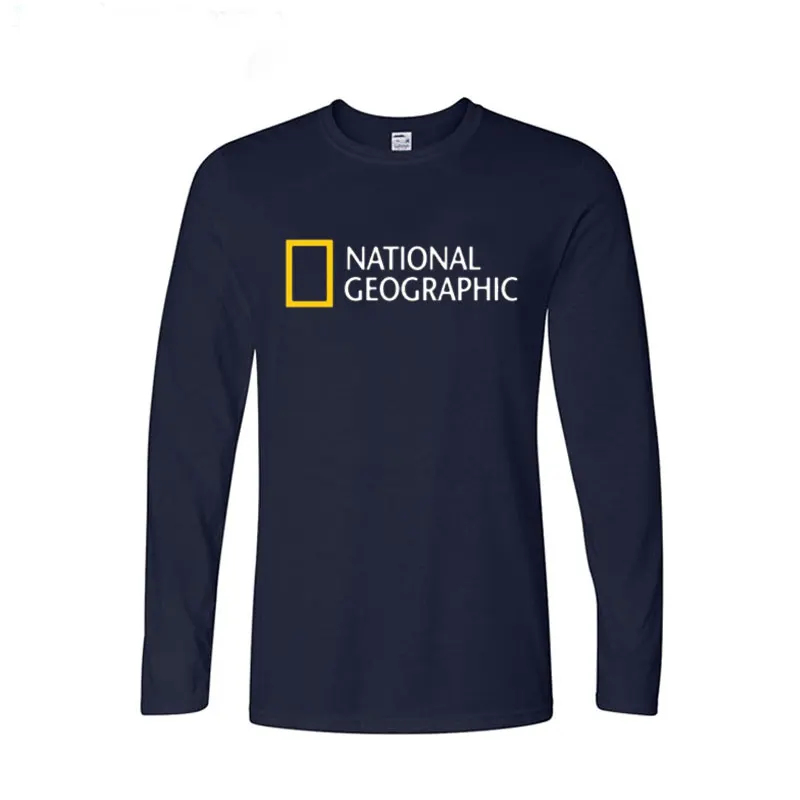 Футболка с логотипом National Geographic, трендовый дизайн, мужские топы, повседневные хлопковые Забавные футболки с длинными рукавами