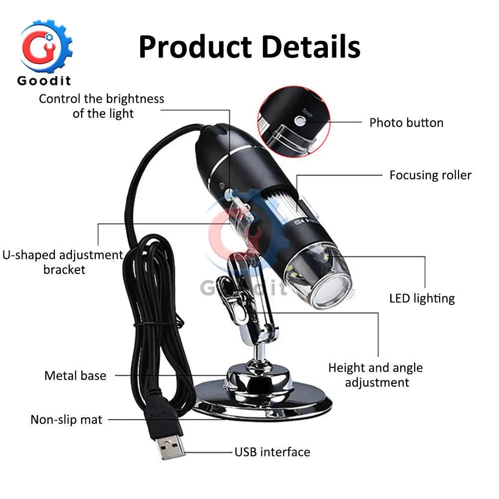 Portable Digital Microscope with Adjustable Magnification and LED Illumination