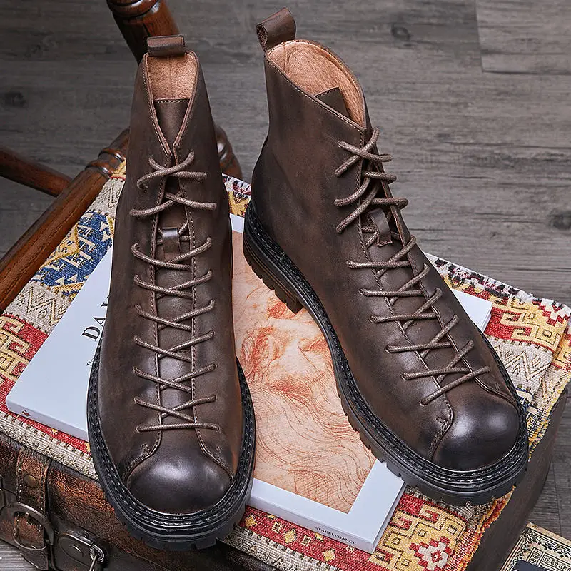 Men's Leather Short Boots Retro Comfort mens leather boots motorcycle leather boots