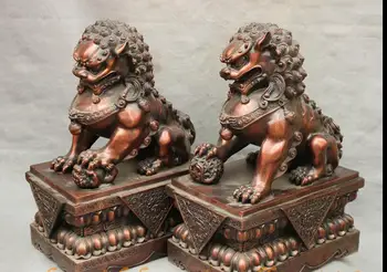 

zhmui8800626988+<<+18" Folk Chinese FengShui Pure Bronze BeiJing Lion Guard Fu Foo Dog Statue Pair