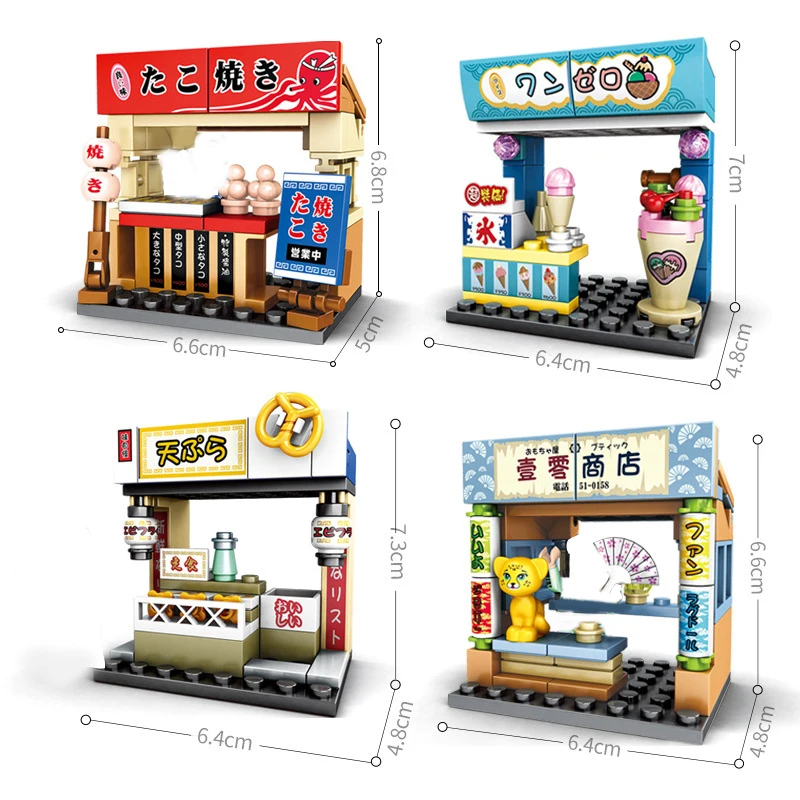 Japanese City Street View Building Blocks Mini Japan Food Tempura Sushi Bricks Cute Figures Toys for Girls Birthday Gifts | Игрушки и