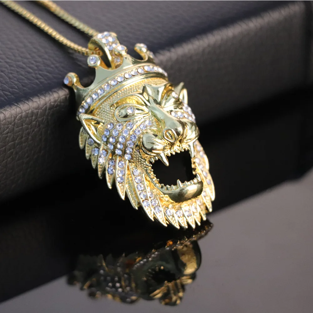 Hip hop jewelry golden crown lion pendant necklace mens punk jewelry party  charm accessories birthday gift - AliExpress