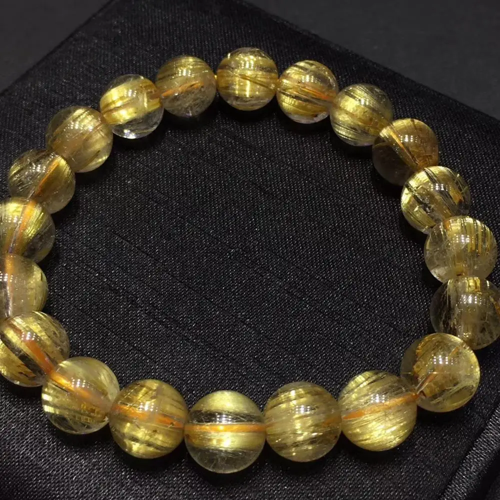 

Top Natural Gold Rutilated Quartz Crystal Bracelet Crystal 9.8mm For Woman Man Clear Round Beads Wealthy Stone Certificate AAAAA