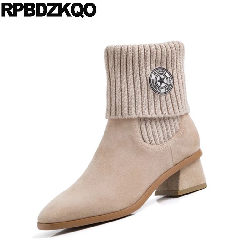 Обувь из овечьей кожи Брендовые женские зимние ботинки ботильоны натуральной