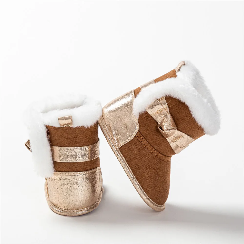 Baby Shoes Baby Boots Winter Warm Baby Boots Cute Kids Bowknot Soft Sole Footwear Walking Shoes Prewalker Toddler Infant Fuzzy Shoes 0-18M