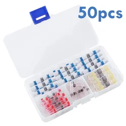 Conector de fio para solda, 50 peças, conector de fio termo retrátil para solda, kit com caixa isolada para carro marinho