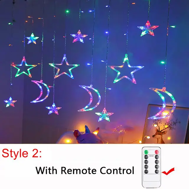 LED Christmas String Lights Garland Fairy Lights Star Lamp Outdoor Curtain Decor for Party Holiday Wedding New Year Decoration multicolor 2 remote