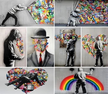 

Graffiti Street Art Rainbow Love Heart Canvas Painting Abstract Posters and Prints Wall Art Pictures for Living Room Home Decor