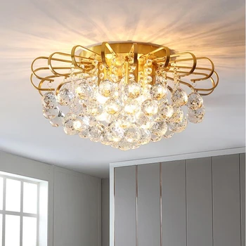 

Luxury Crystal Ceiling Lamp American Romantic Room Lamp Modern Simple Copper Bedroom Daily Lamp