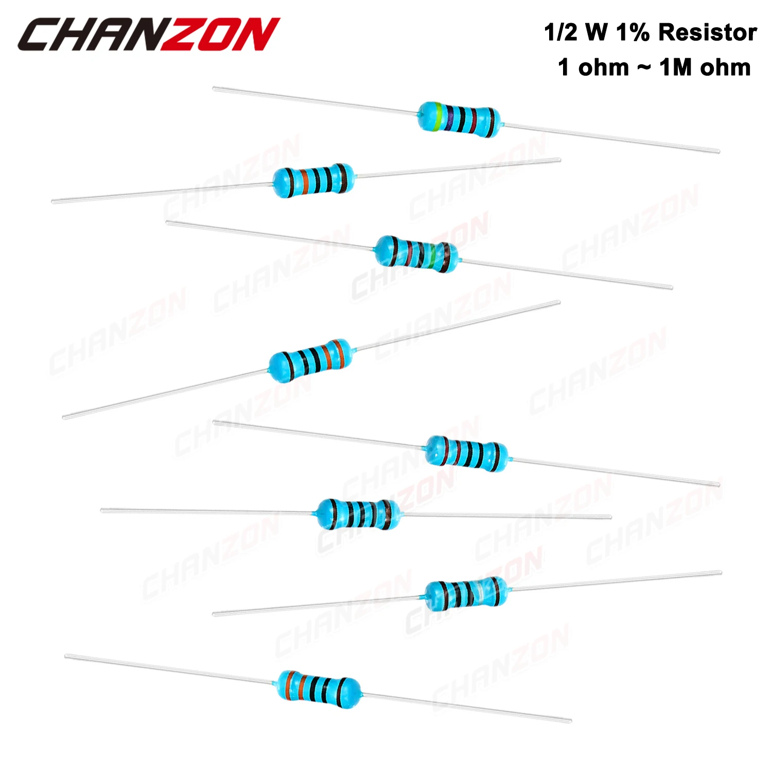 100 Pcs 1/2W 1% Metal Film Resistors 1ohm - 1M ohm 1/2 Watt 0.5 W High Precision MF Fixed Resistance 1K 10K 47K 100K 4R7 2K2 2R2