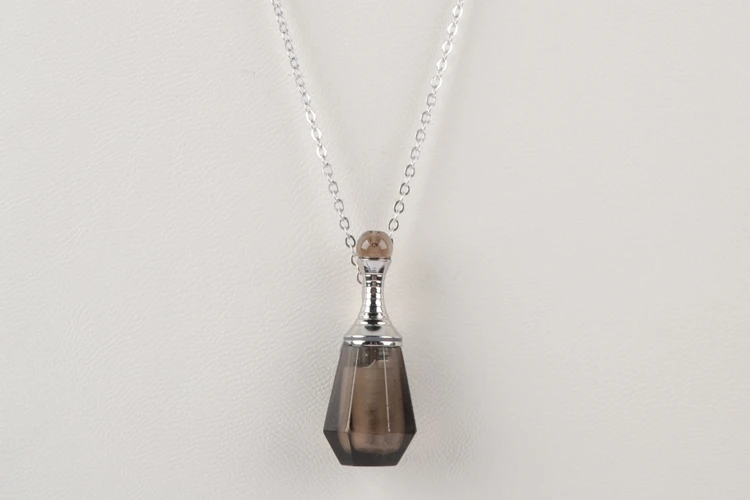 Tea Quartz BOROSA, 3 шт., 26 дюймов, серебряный флакон духов, натуральные камни, камень, кулон, ожерелье, аметисты, кварц, эфирное масло, диффузор, WX1224-N - Окраска металла: Tea Quartz