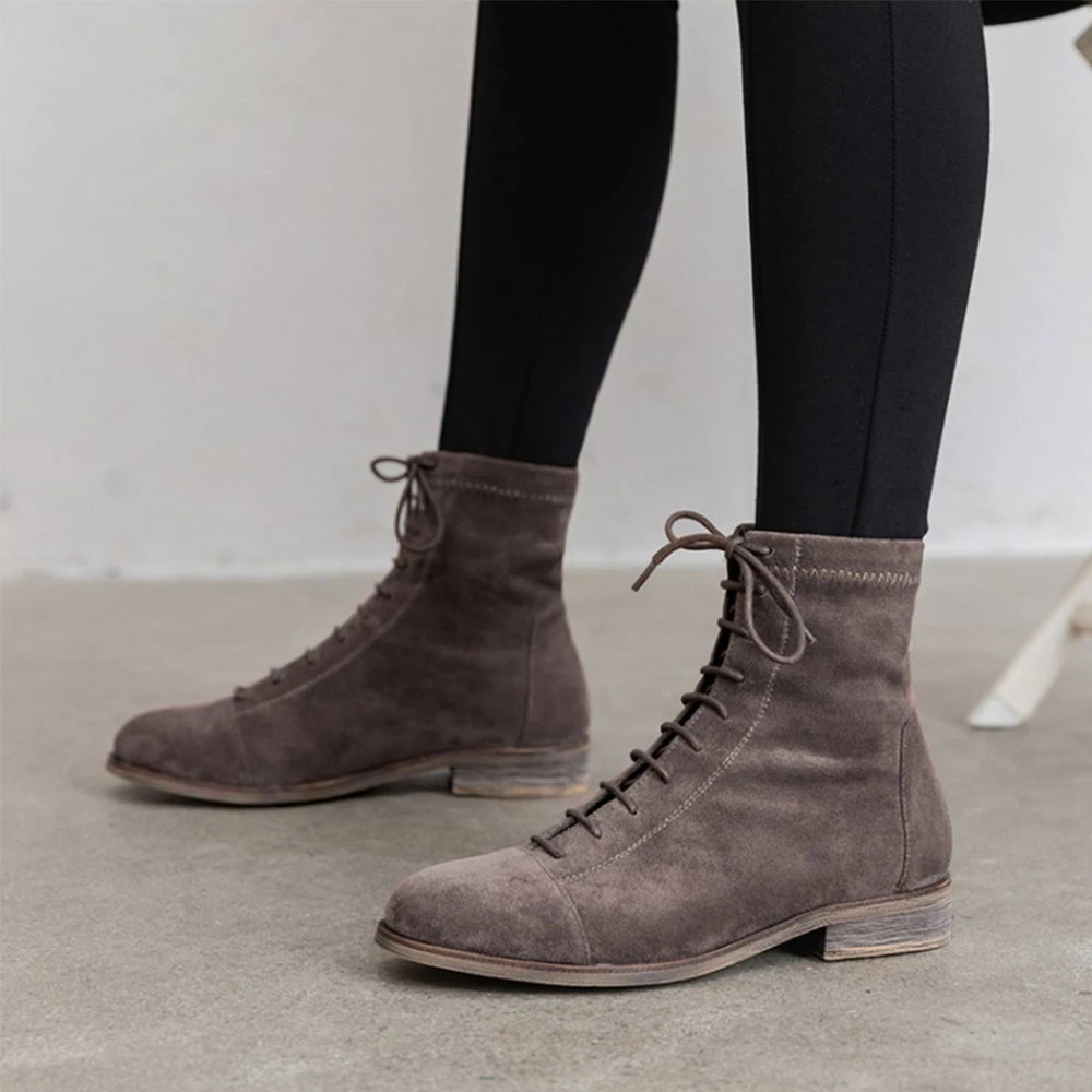 women's suede lace up ankle boots flat