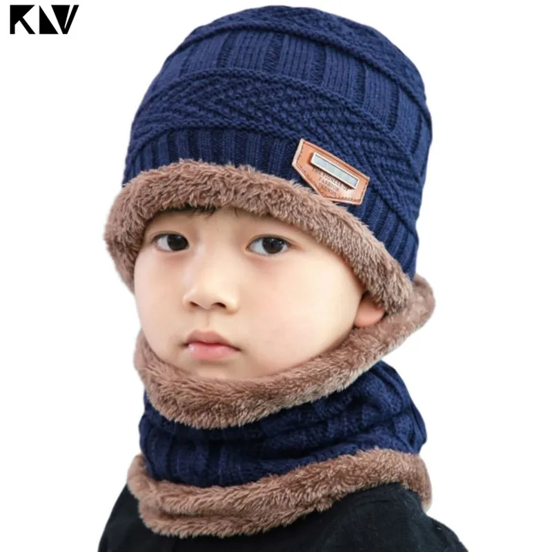 Kid Navy Зимняя вязаная теплая шапочка-шарф из искусственного флиса для взрослых и детей - Цвет: Kid Navy